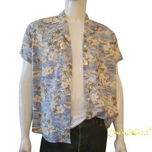 MEN VINTAGE 90s KATE HILL 100% SILK HAWAIIAN BUTTON DOWN SHORT SLEEVE SHIRT 2X